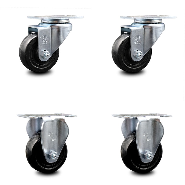 3.5 Inch Hard Rubber Wheel Swivel Top Plate Caster Set with 2 Rigid SCC